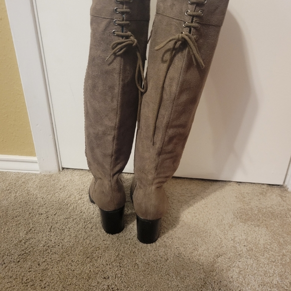 Taupe over the knee suede boots - Picture 2 of 3